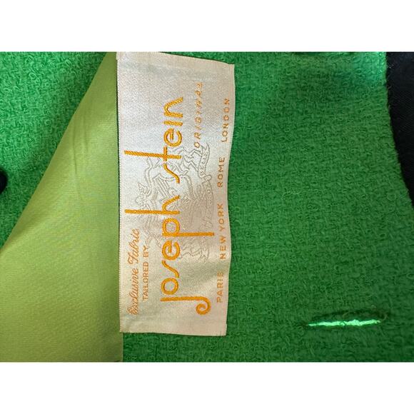 1960s Joseph Heim Agnes Whitmore Green Boucle Mod Wool Coat black trim Medium - Picture 13 of 16